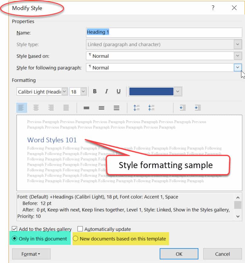 Modify style dialog