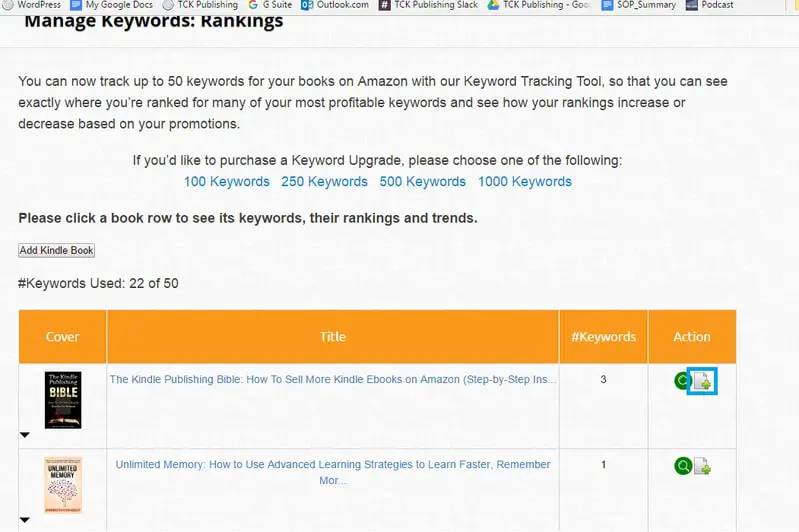 Kindle keyword tracking tool