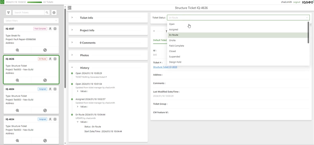 Managing fiber network construction tickets